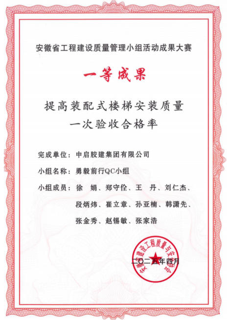 安徽省工程建設(shè)質(zhì)量管理小組一等成果